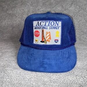 Vintage Snapback Hat Rope Cap Corduroy Blue Embroidered Patch Action Supply Otto